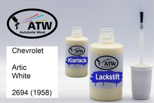 Chevrolet, Artic White, 2694 (1958): 20ml Lackstift + 20ml Klarlack - Set, von ATW Autoteile West.